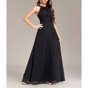 Halter Neck Wedding Guest Dress Black Backless Long Evening Dress Bridesmaid Dress