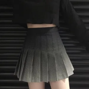 Harajuku Solar 2018 Women Autumn Summer Gradually Printed Plaid High Waist Vintage Skirts Black Preppy Style Pleated Skirts