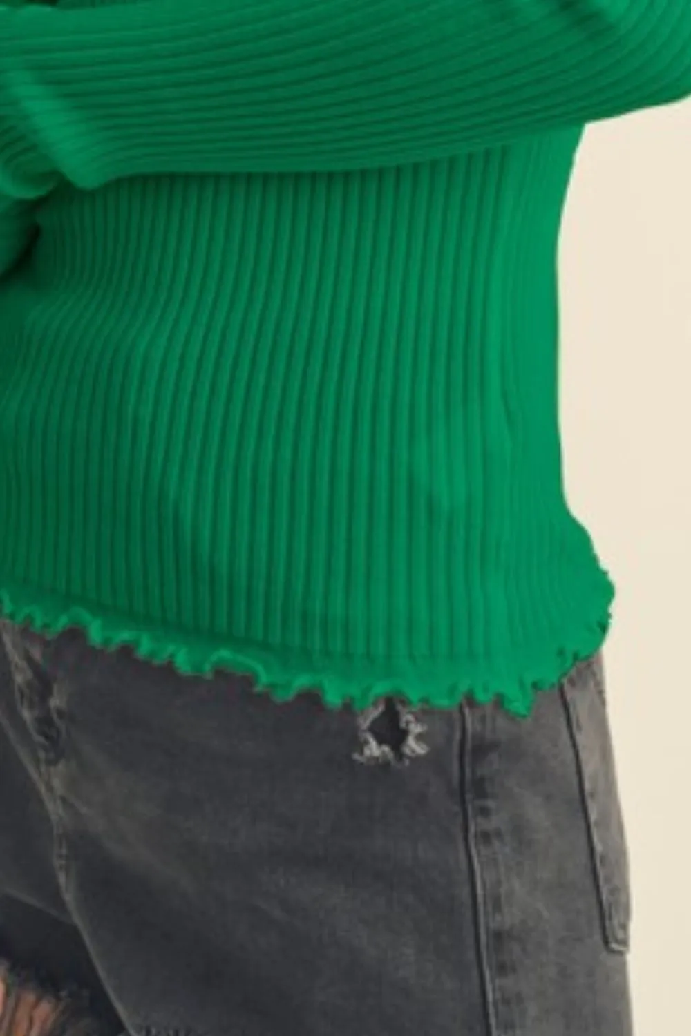 Hazel Blues® |  Aemi   Co Lettuce Hem Scoop Neck Long Sleeve Knit Top