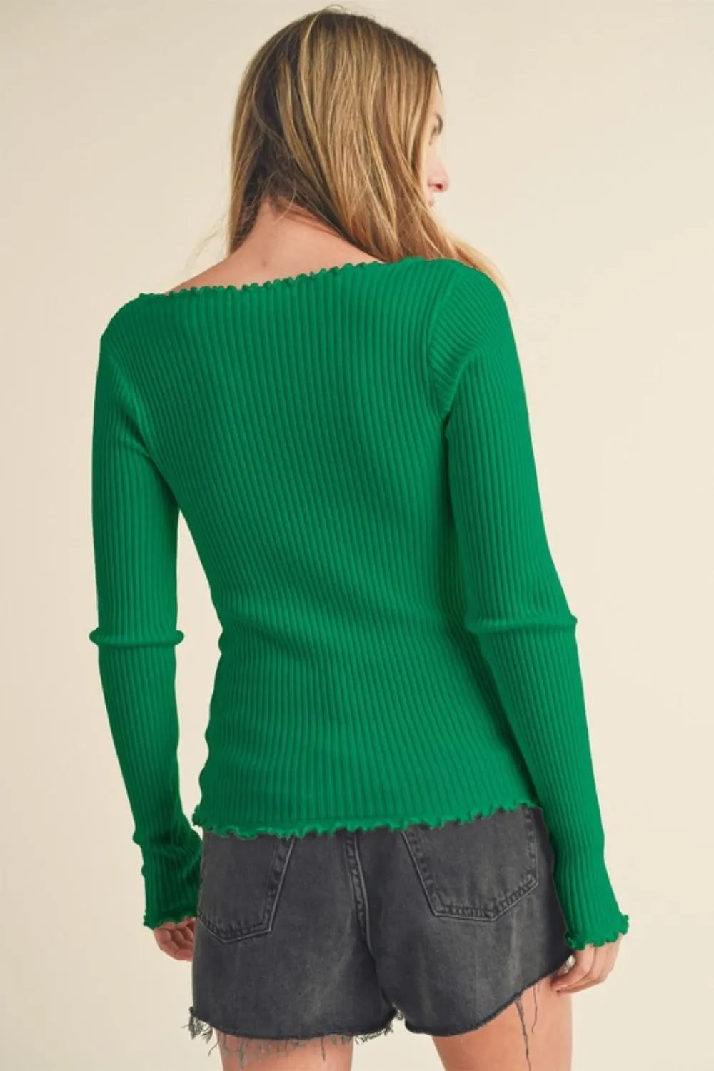 Hazel Blues® |  Aemi   Co Lettuce Hem Scoop Neck Long Sleeve Knit Top
