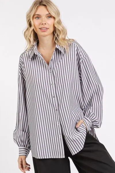 Hazel Blues® |  Mittoshop Button Down Striped Long Sleeve Shirt