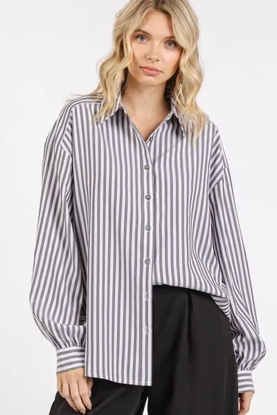 Hazel Blues® |  Mittoshop Button Down Striped Long Sleeve Shirt