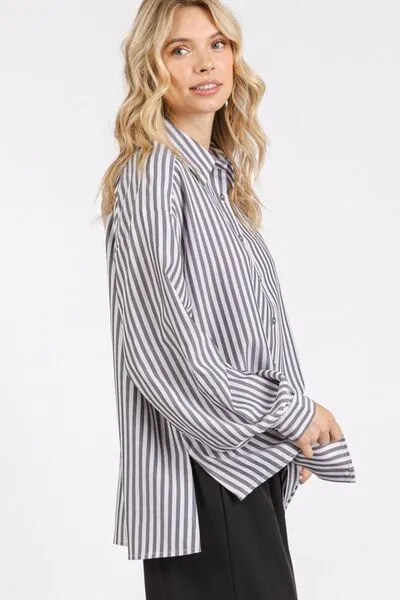 Hazel Blues® |  Mittoshop Button Down Striped Long Sleeve Shirt