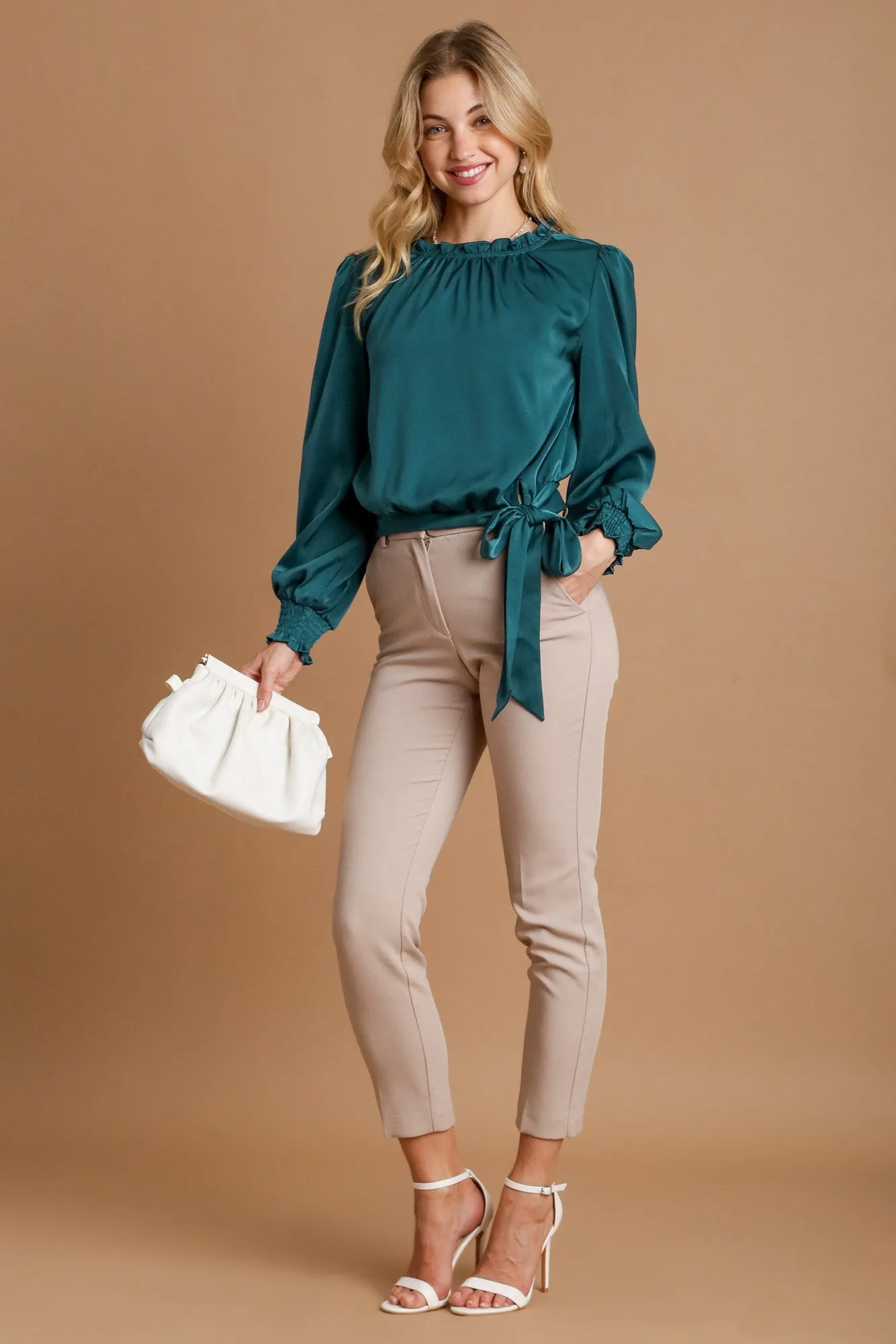 Hazel Blues® |  Umgee Frill Tied Hem Long Sleeve Blouse