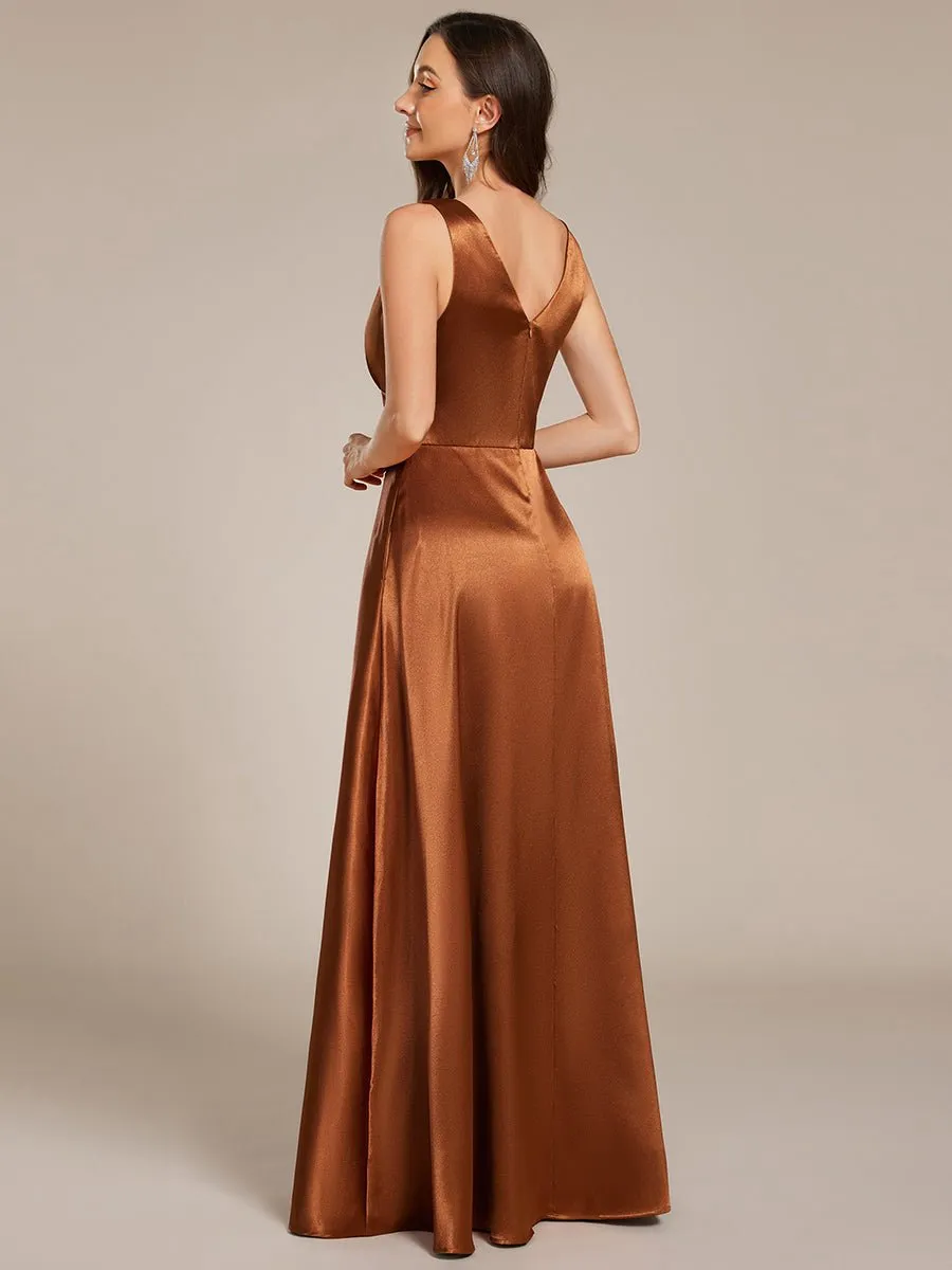 Heidi A line satin Copper wedding gown with pockets