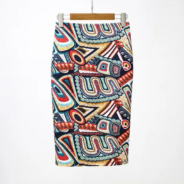 Hermicci 2018 Summer Style Pencil Skirt Women High Waist Green Skirts Vintage Elegant Bodycon Floral Print Midi Skirt