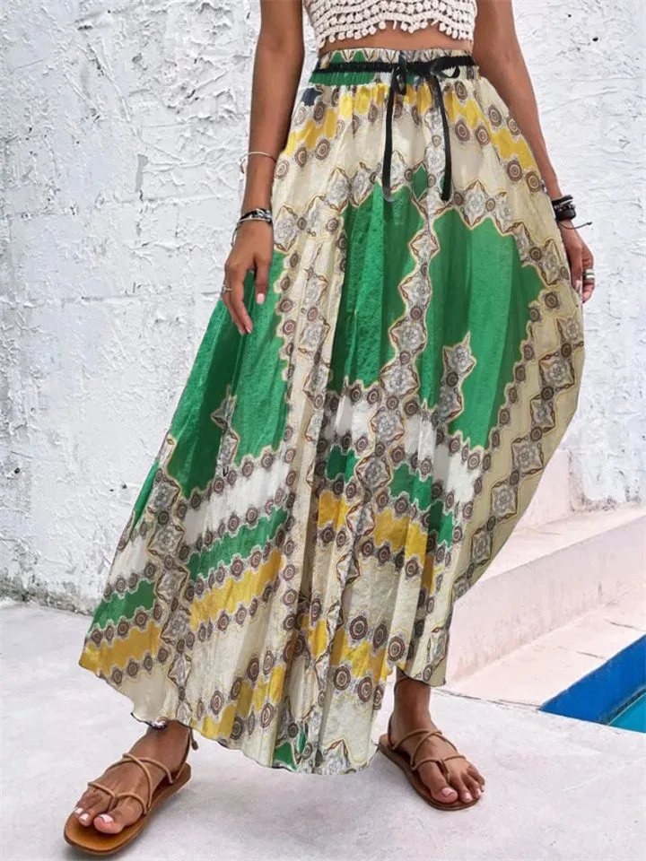 High Waist Printed Swing Long Skirts