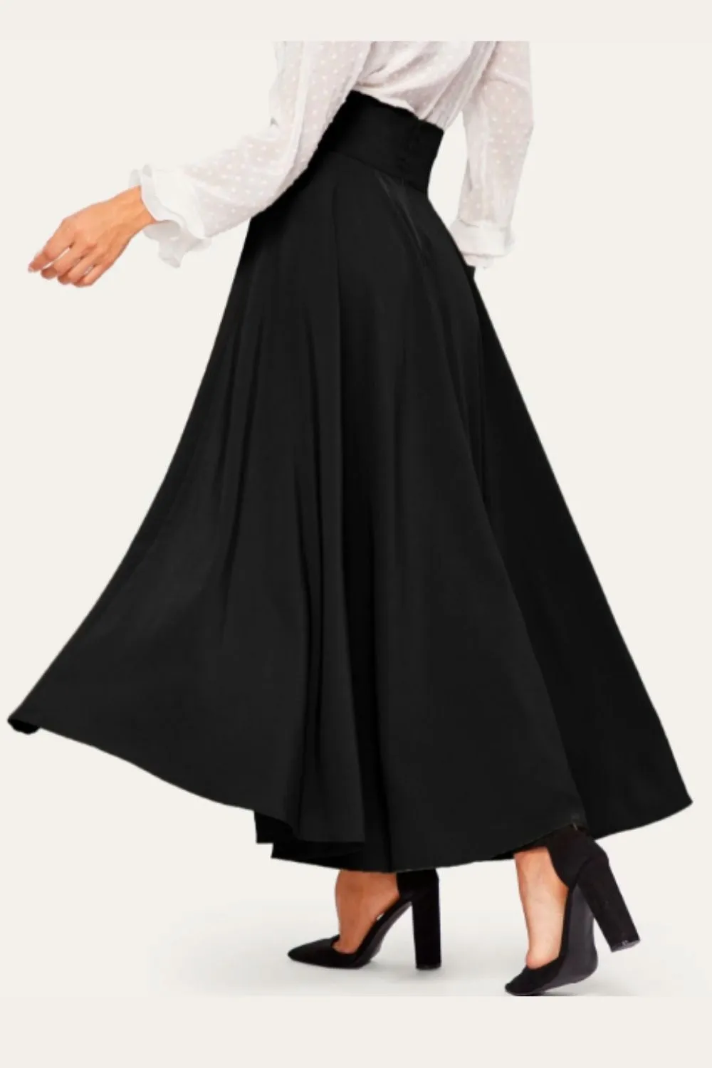 High Waist Zip Back Knot Swing Skirt