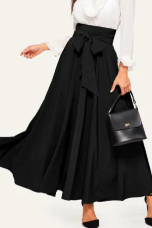 High Waist Zip Back Knot Swing Skirt