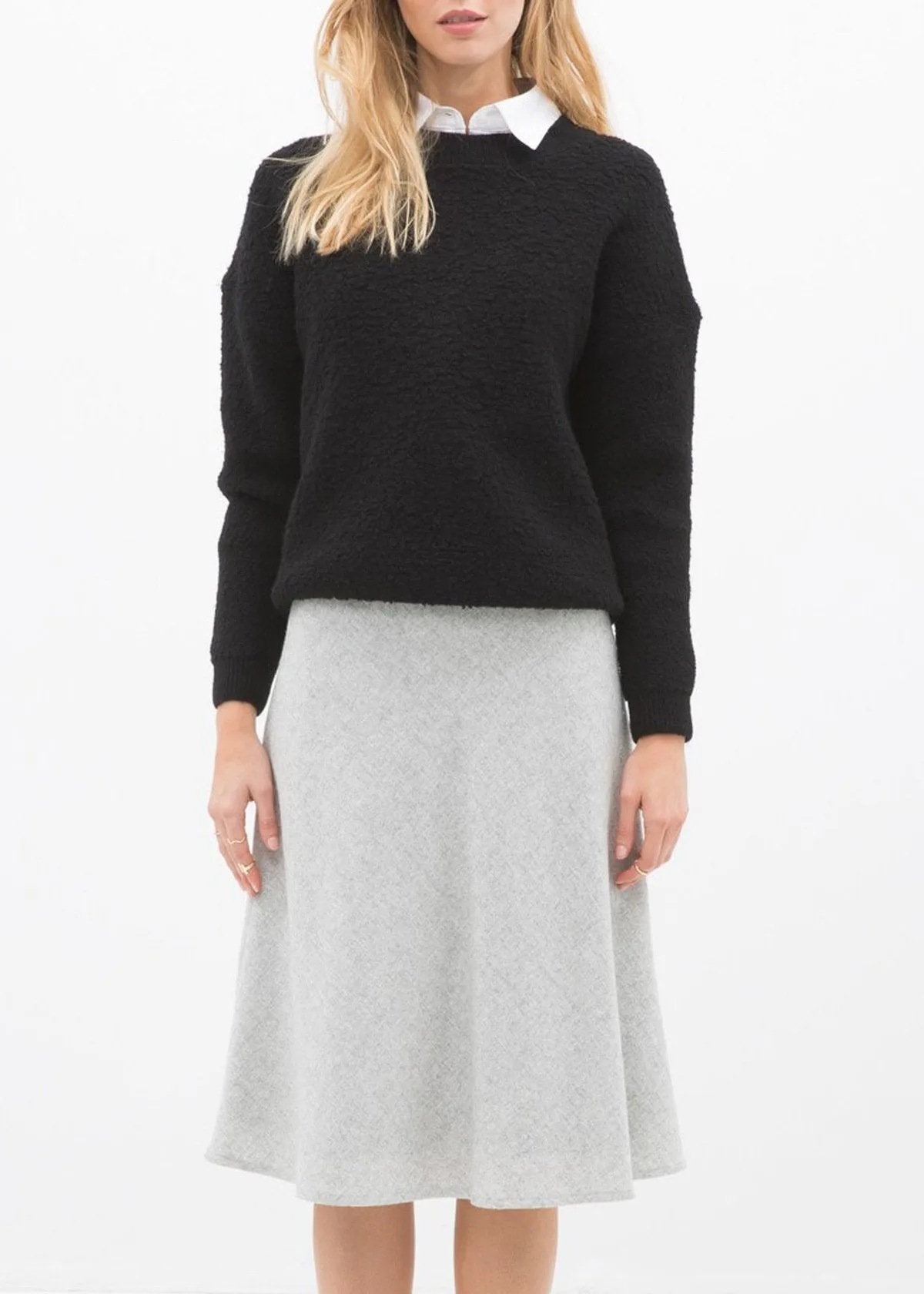 High Waisted Wool Knit Midi Skirt