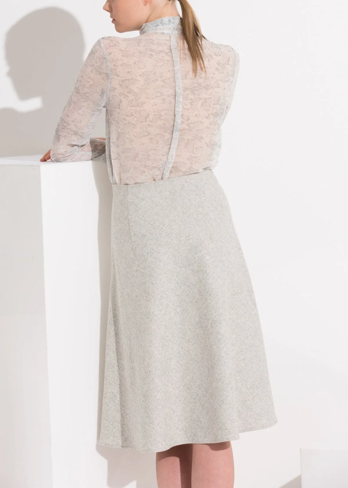 High Waisted Wool Knit Midi Skirt