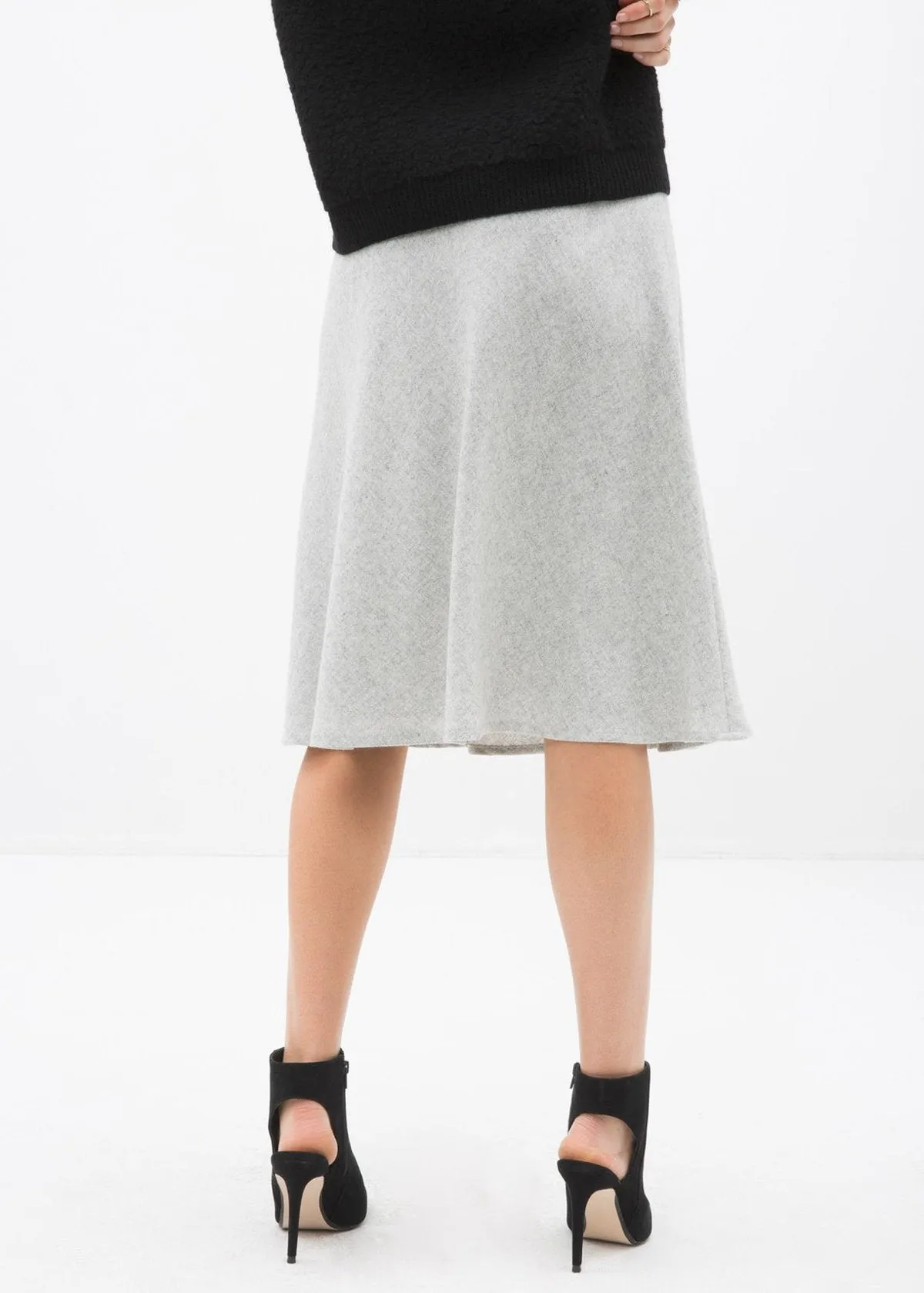 High Waisted Wool Knit Midi Skirt