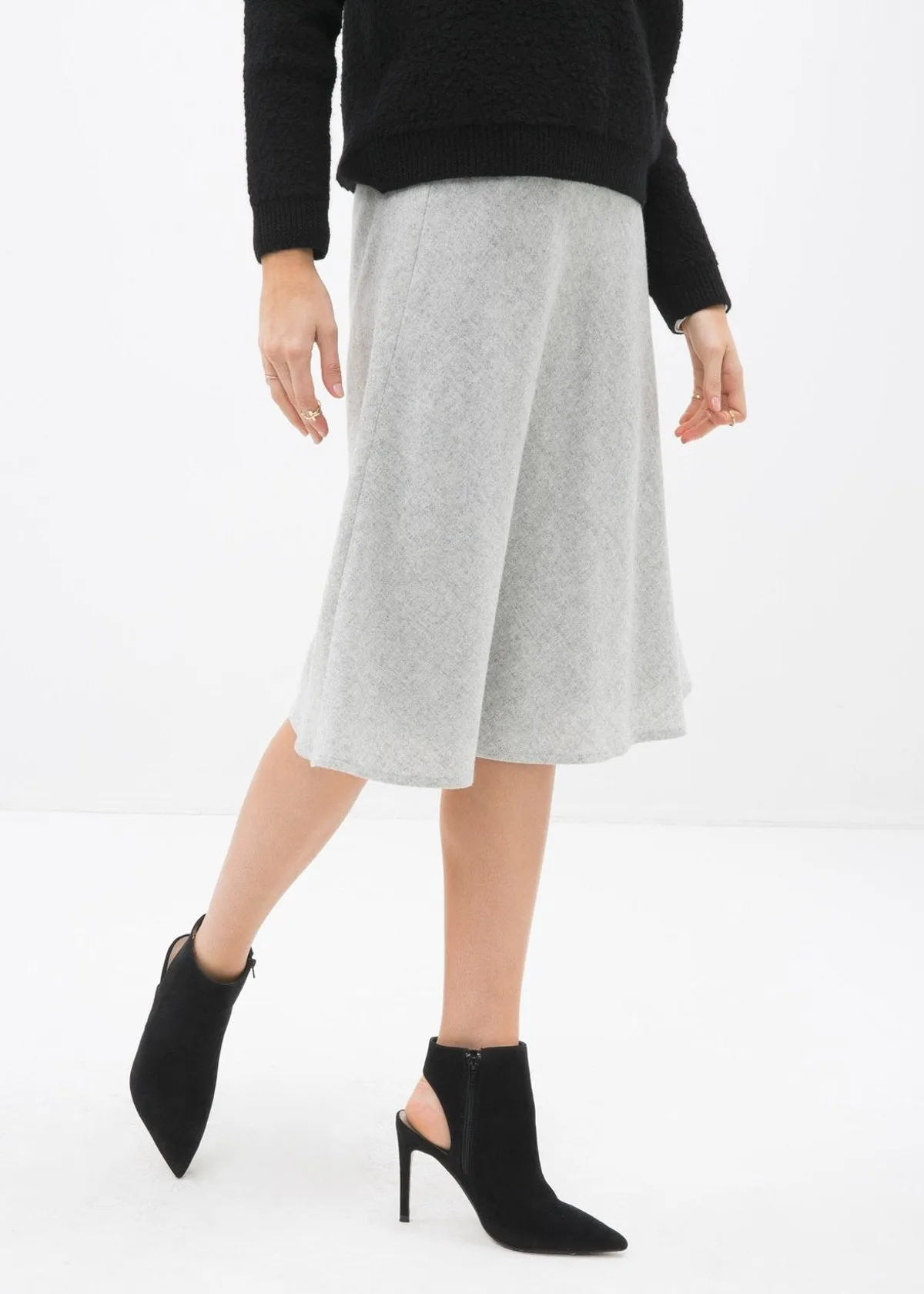 High Waisted Wool Knit Midi Skirt