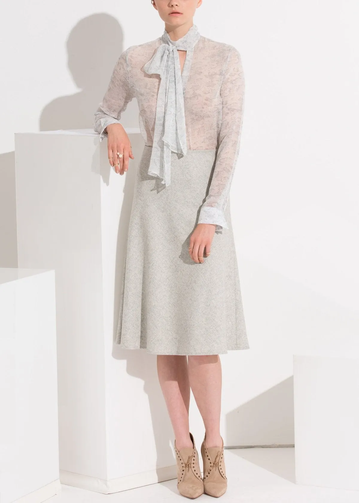 High Waisted Wool Knit Midi Skirt
