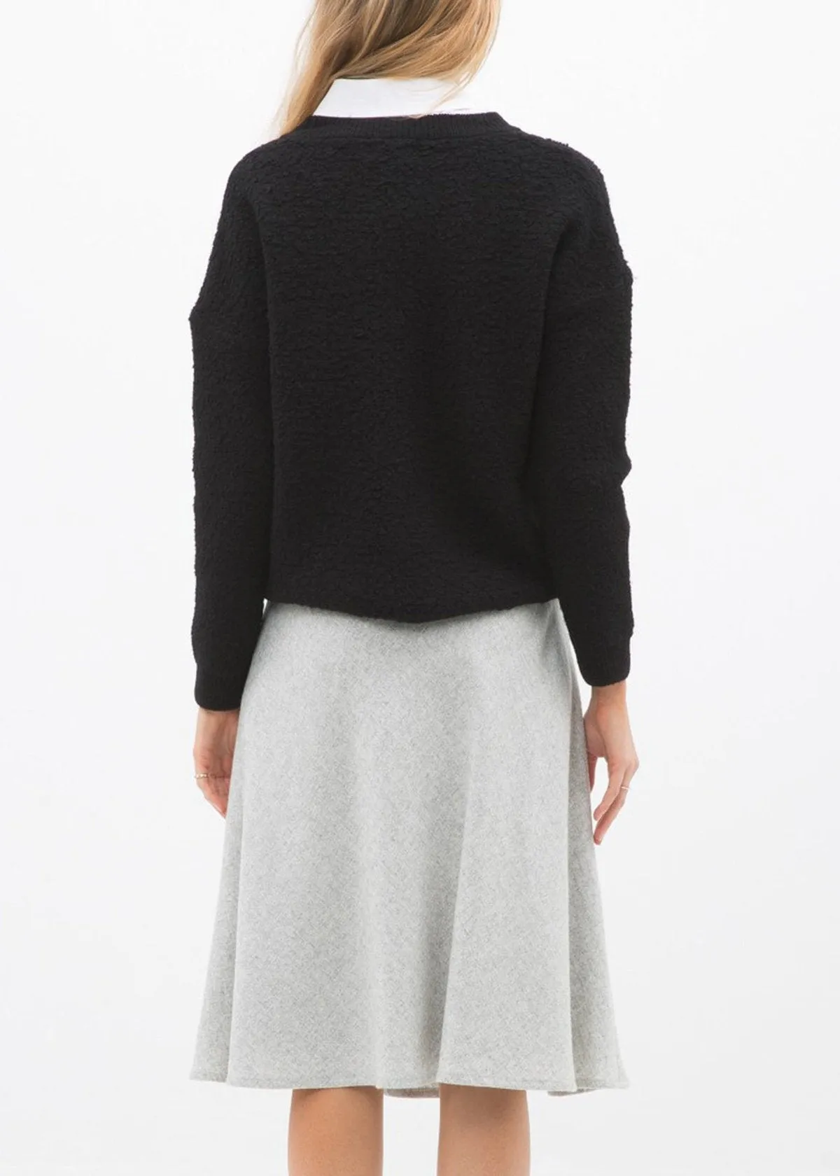 High Waisted Wool Knit Midi Skirt