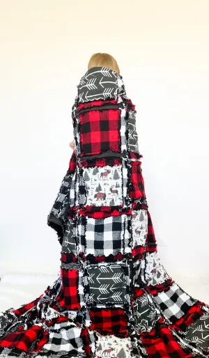 Homemade Quilts for Sale, Black and White Buffalo Plaid Quilt in Toddler Bedding, Twin Size Quilt, Queen Size Quilt