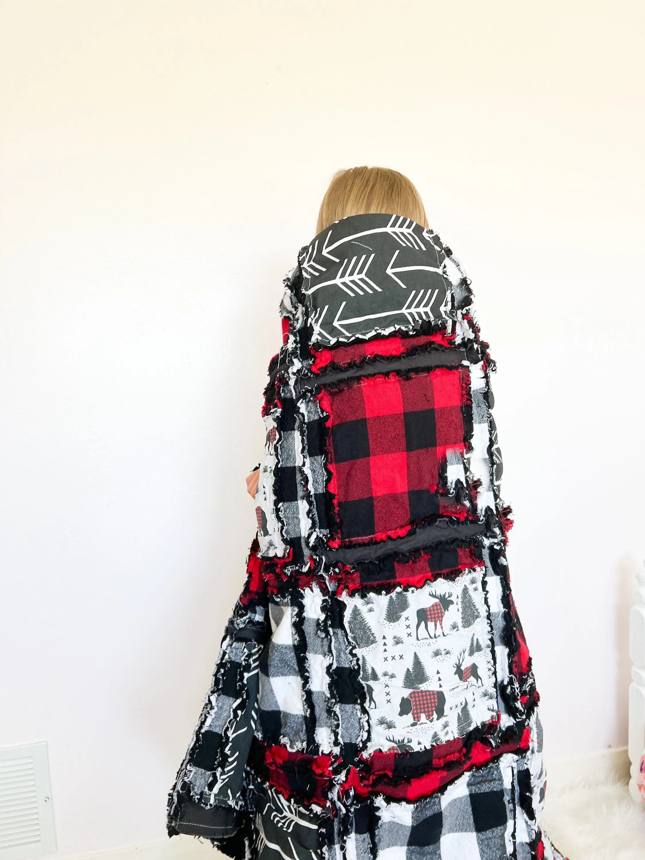 Homemade Quilts for Sale, Black and White Buffalo Plaid Quilt in Toddler Bedding, Twin Size Quilt, Queen Size Quilt