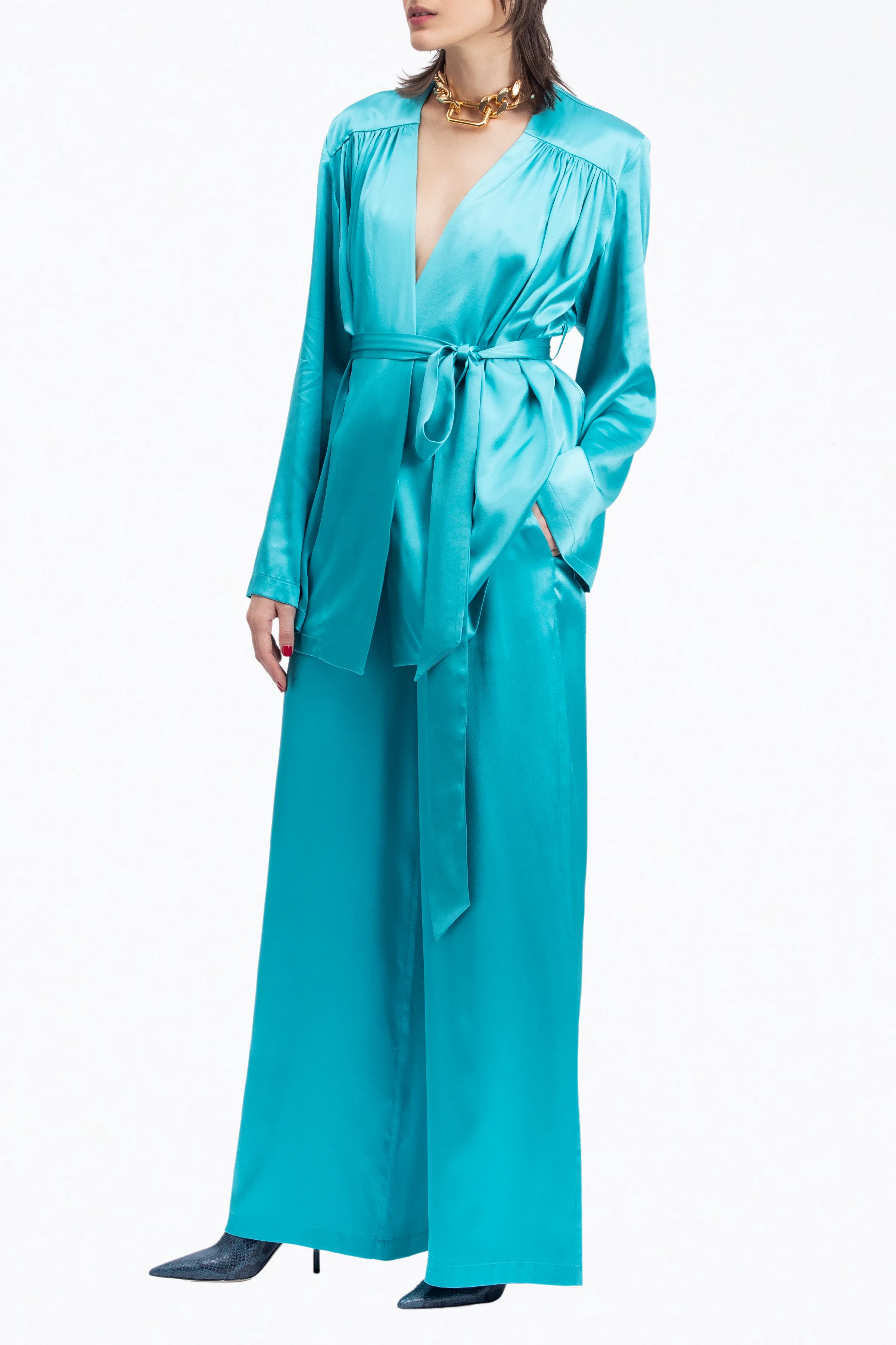 JANE BELTED SILK-SATIN KIMONO