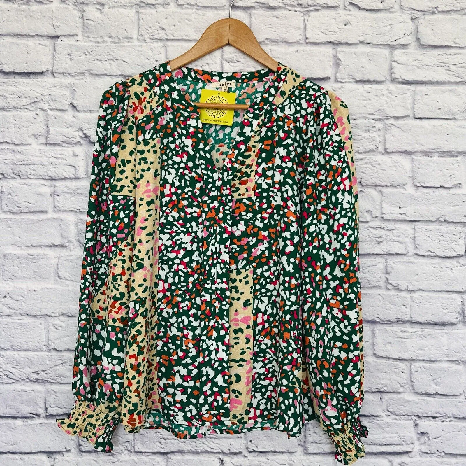 JODIFL Blouse Women's S Colorful Abstract Flowy Boho Hippie Artsy