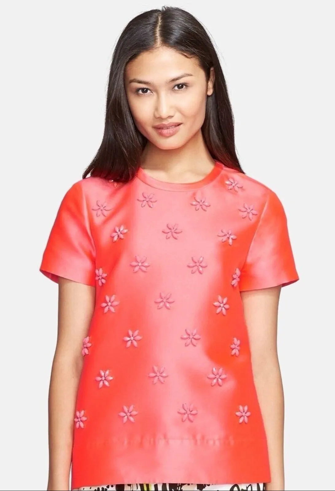 KATE SPADE NEW YORK Women's Floral Cluster Silk Beaded Embellished Top – Neon Pink, Size 0