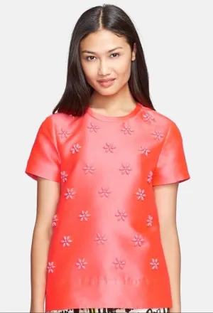 KATE SPADE NEW YORK Women's Floral Cluster Silk Beaded Embellished Top – Neon Pink, Size 0
