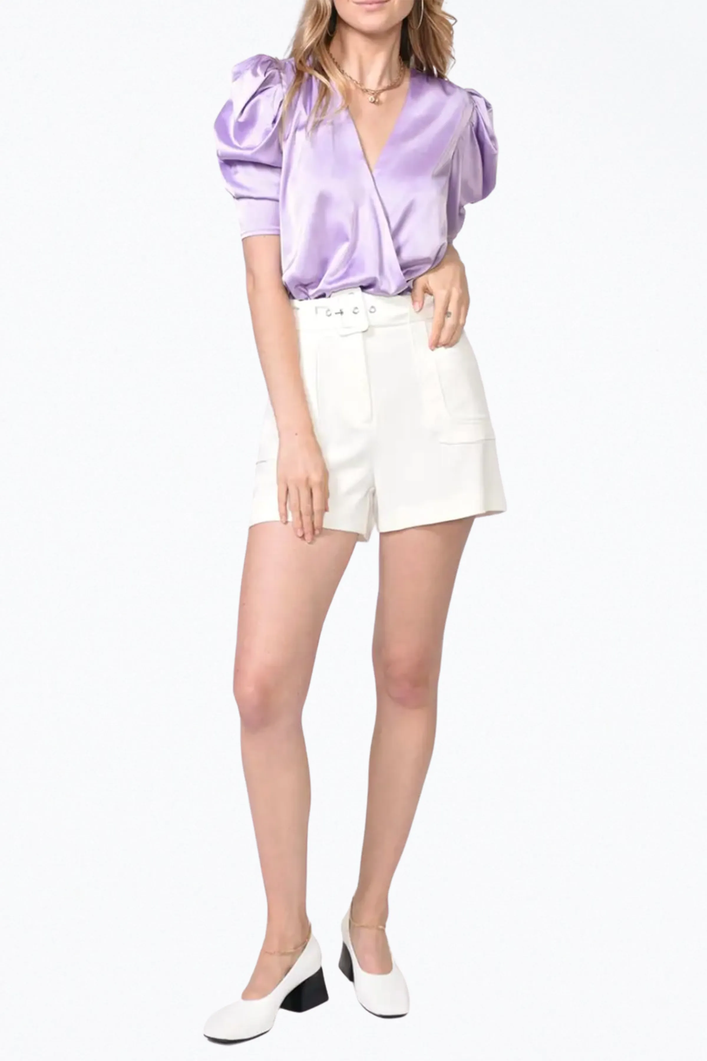 LILA WRAP-EFFECT SATEEN BODYSUIT