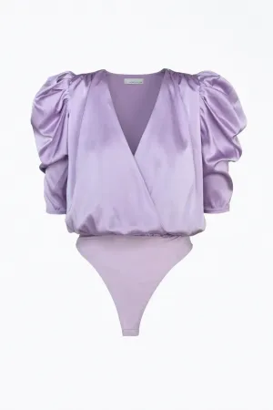 LILA WRAP-EFFECT SATEEN BODYSUIT