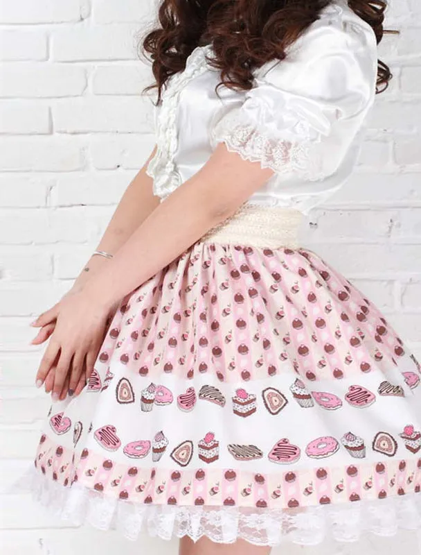 Lilac Polyester Lace Dandy Lolita Skirts