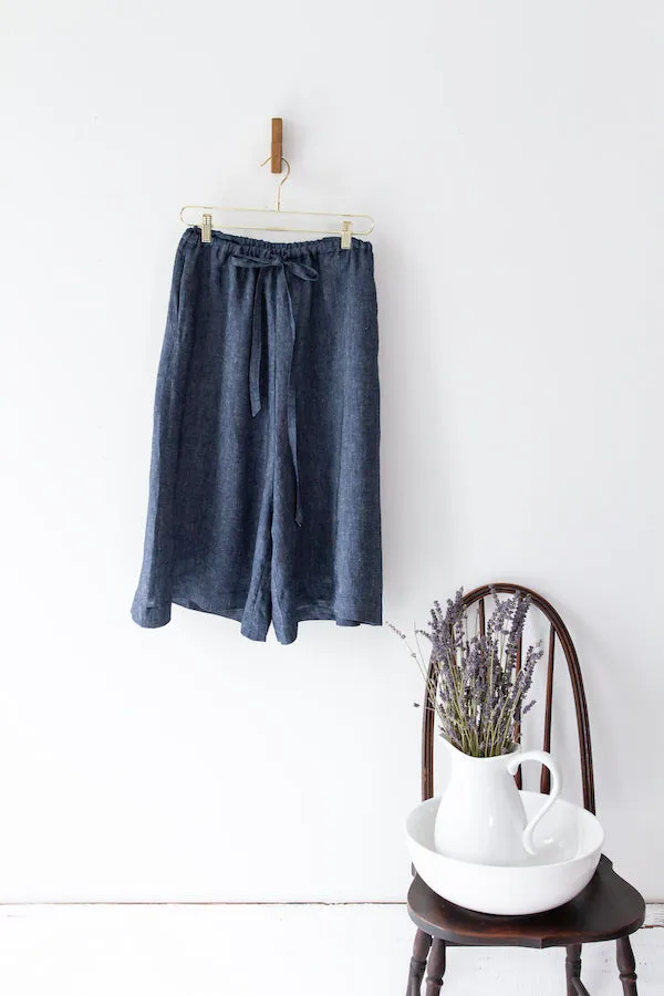 LINEN SPLIT SKIRT IN INDIGO CHAMBRAY (2 SIZES)