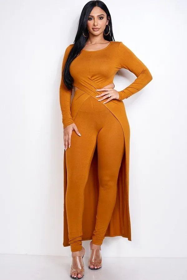 Long Sleeve Crossed Over Long Top And Leggings Set