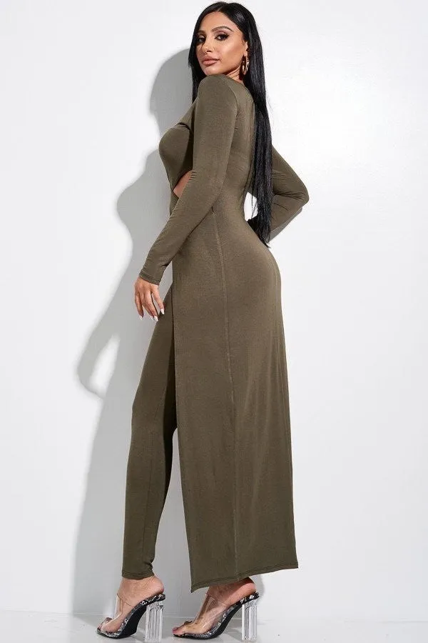 Long Sleeve Crossed Over Long Top And Leggings Set