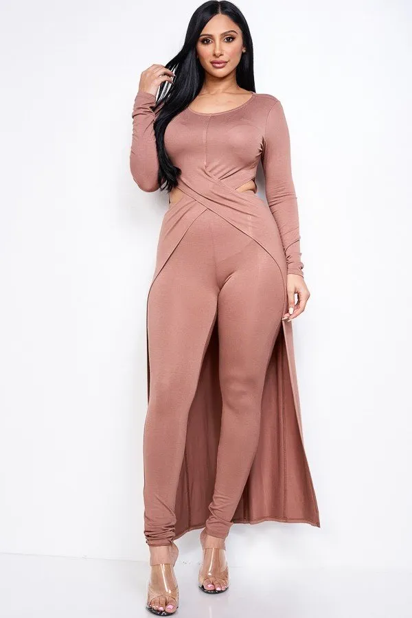 Long Sleeve Crossed Over Long Top And Leggings Set