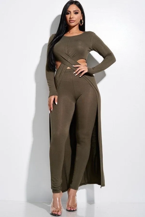 Long Sleeve Crossed Over Long Top And Leggings Set