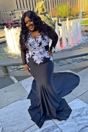 Long Sleeves Lace Appliques Sweep Train Long Mermaid Prom Dresses