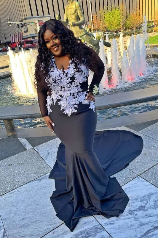 Long Sleeves Lace Appliques Sweep Train Long Mermaid Prom Dresses