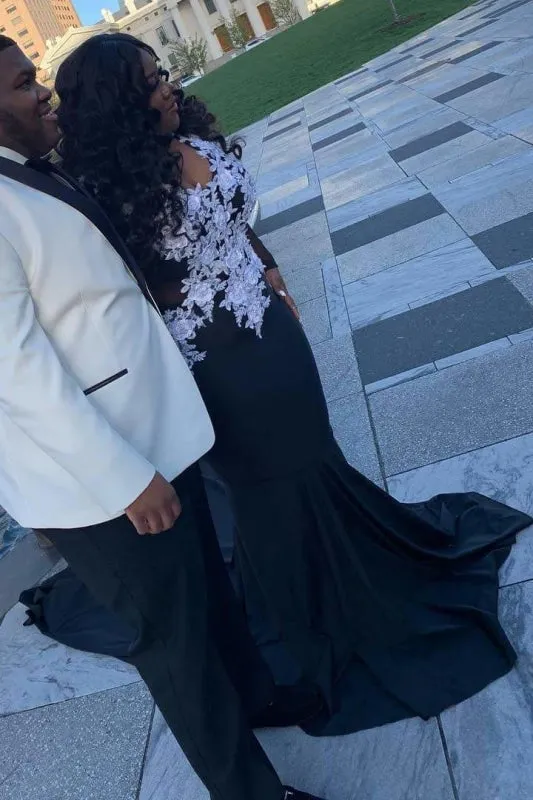 Long Sleeves Lace Appliques Sweep Train Long Mermaid Prom Dresses