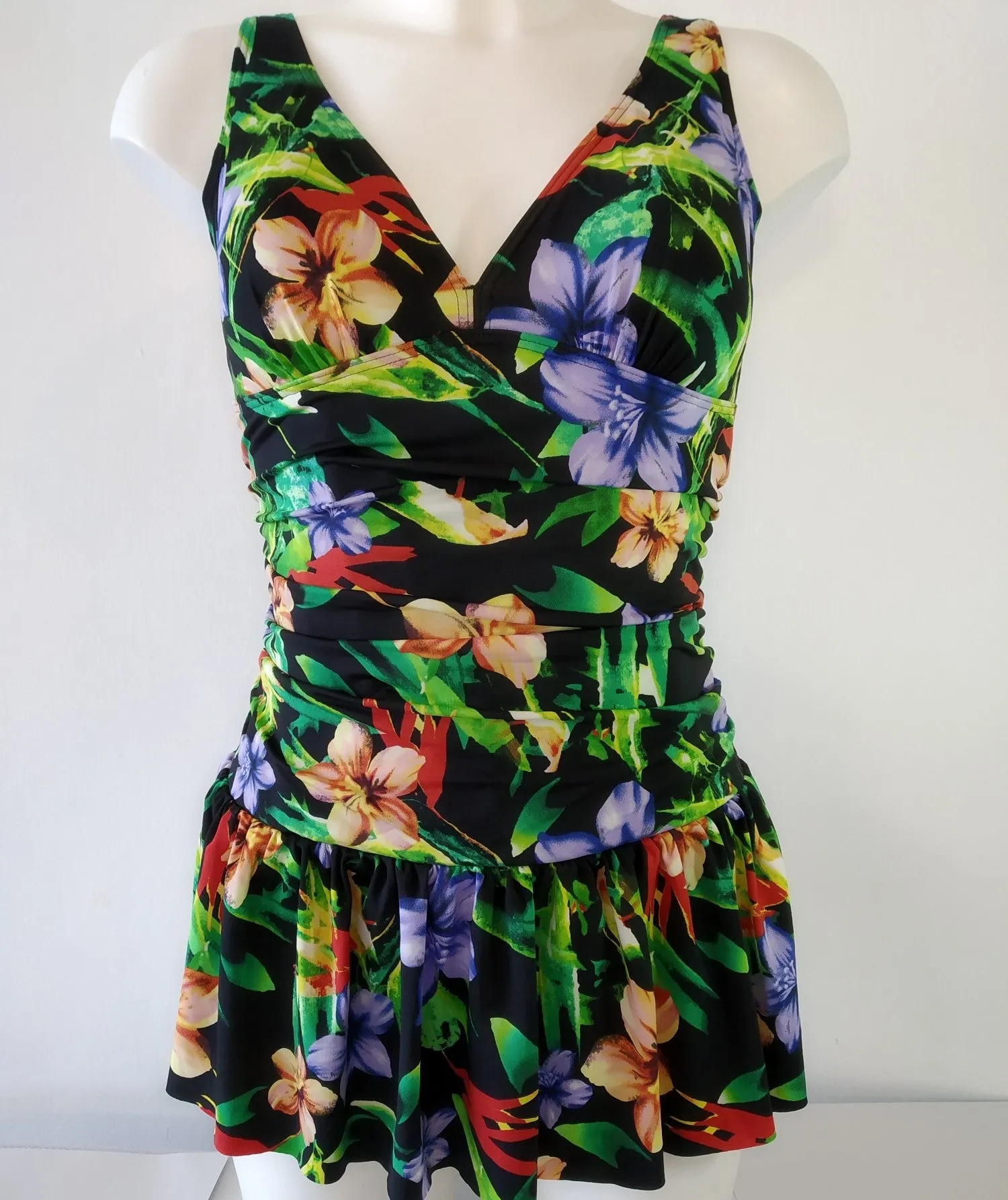 Lot of 12 Swimdress Green Floral Pattern Swimsuit Mini Skirt