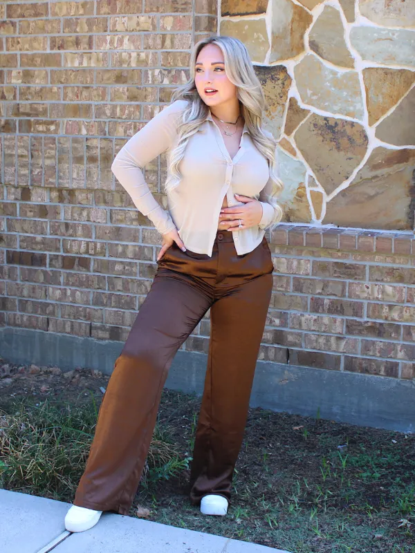 Love You A Latte Mesh Button Front Top, Beige