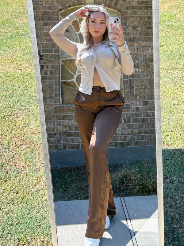 Love You A Latte Mesh Button Front Top, Beige