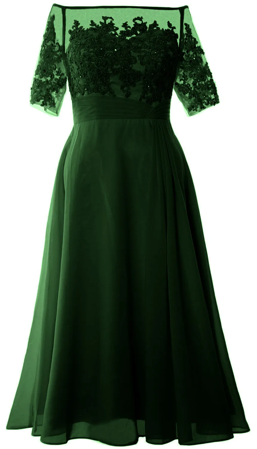 MACloth Mother of Bride Dresses Half Sleeves Midi Off Shoulder Semi Formal
