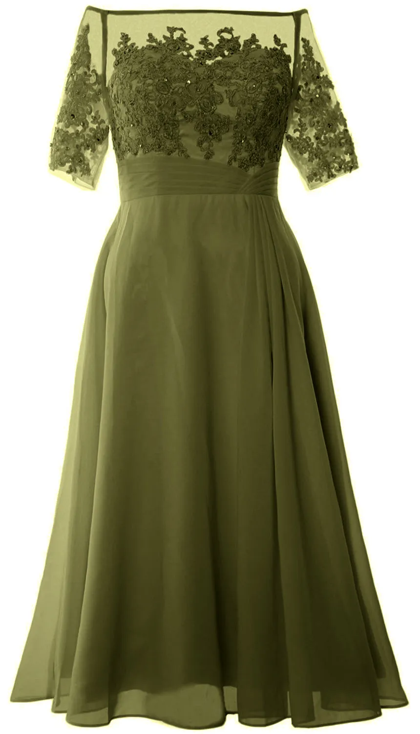 MACloth Mother of Bride Dresses Half Sleeves Midi Off Shoulder Semi Formal