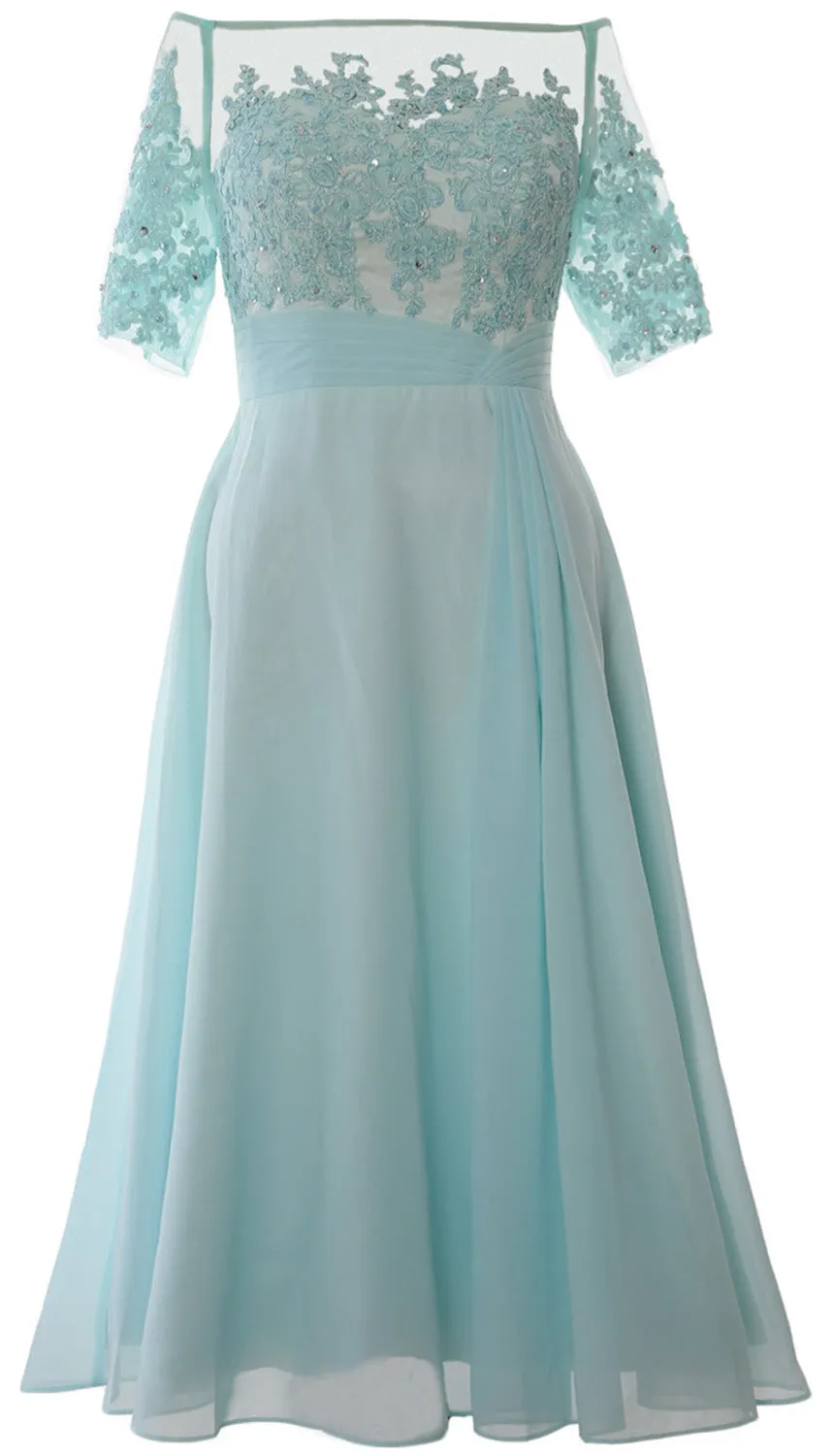 MACloth Mother of Bride Dresses Half Sleeves Midi Off Shoulder Semi Formal