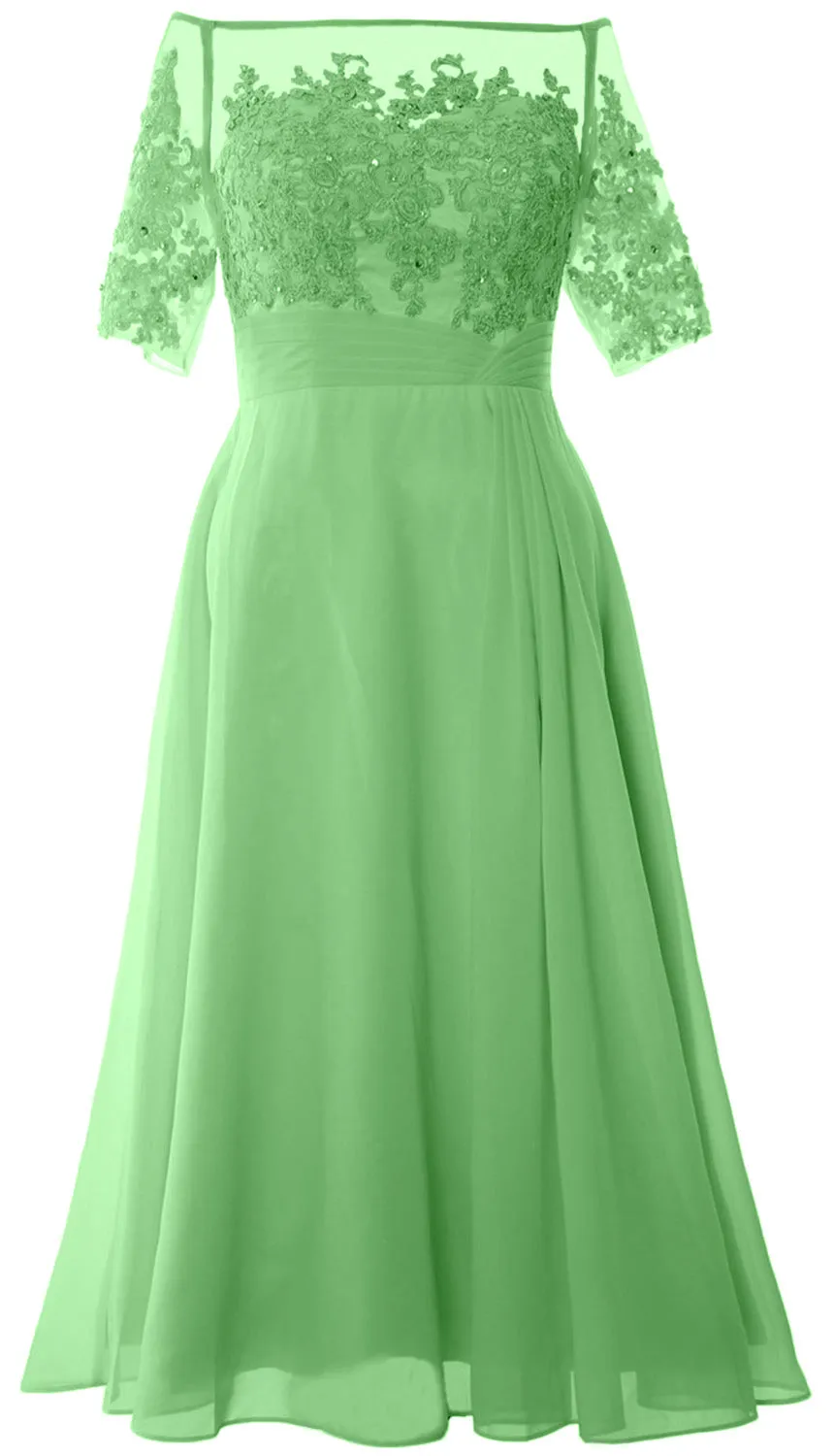 MACloth Mother of Bride Dresses Half Sleeves Midi Off Shoulder Semi Formal