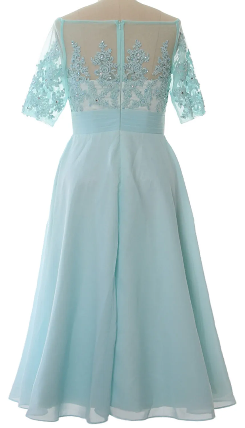 MACloth Mother of Bride Dresses Half Sleeves Midi Off Shoulder Semi Formal