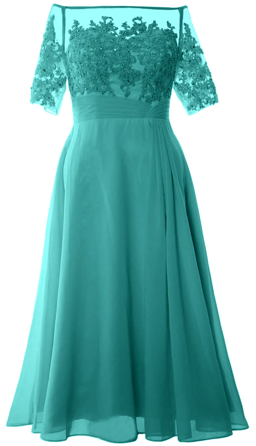 MACloth Mother of Bride Dresses Half Sleeves Midi Off Shoulder Semi Formal