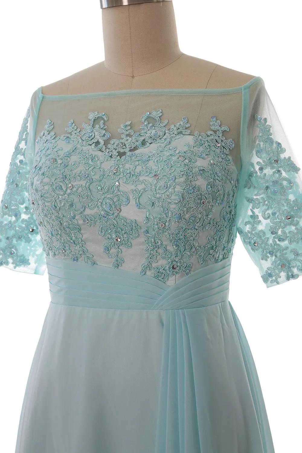 MACloth Mother of Bride Dresses Half Sleeves Midi Off Shoulder Semi Formal