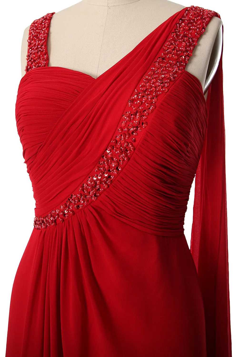 MACloth Women Beading Long Pleated Prom Dresses Evening Party Formal Gown