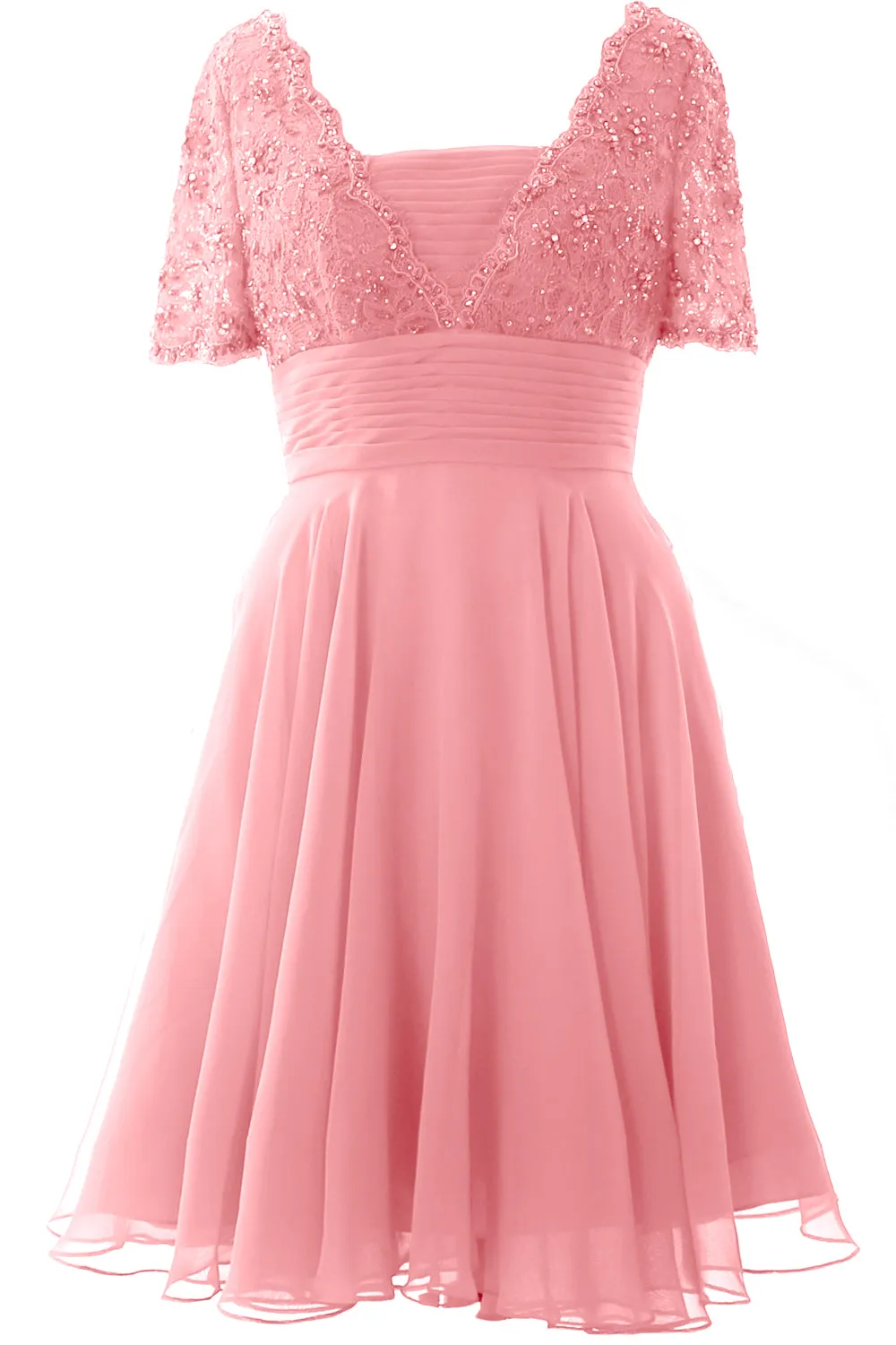 MACloth Women Mother of Bride Dress Short Sleeves Lace Wedding Party Formal Gown