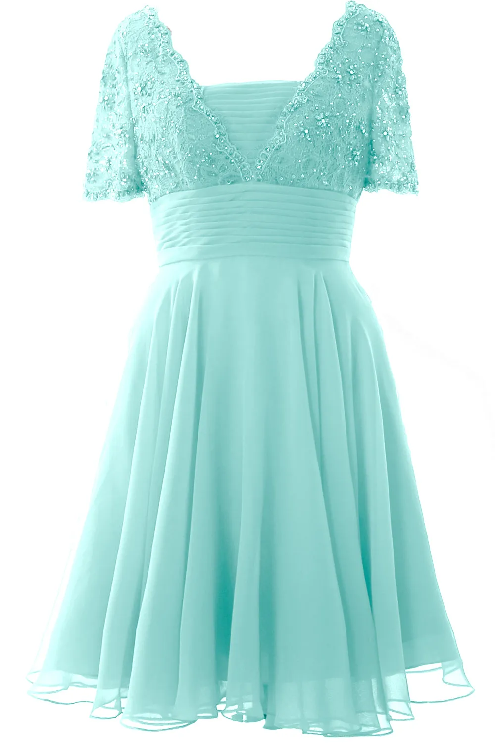 MACloth Women Mother of Bride Dress Short Sleeves Lace Wedding Party Formal Gown