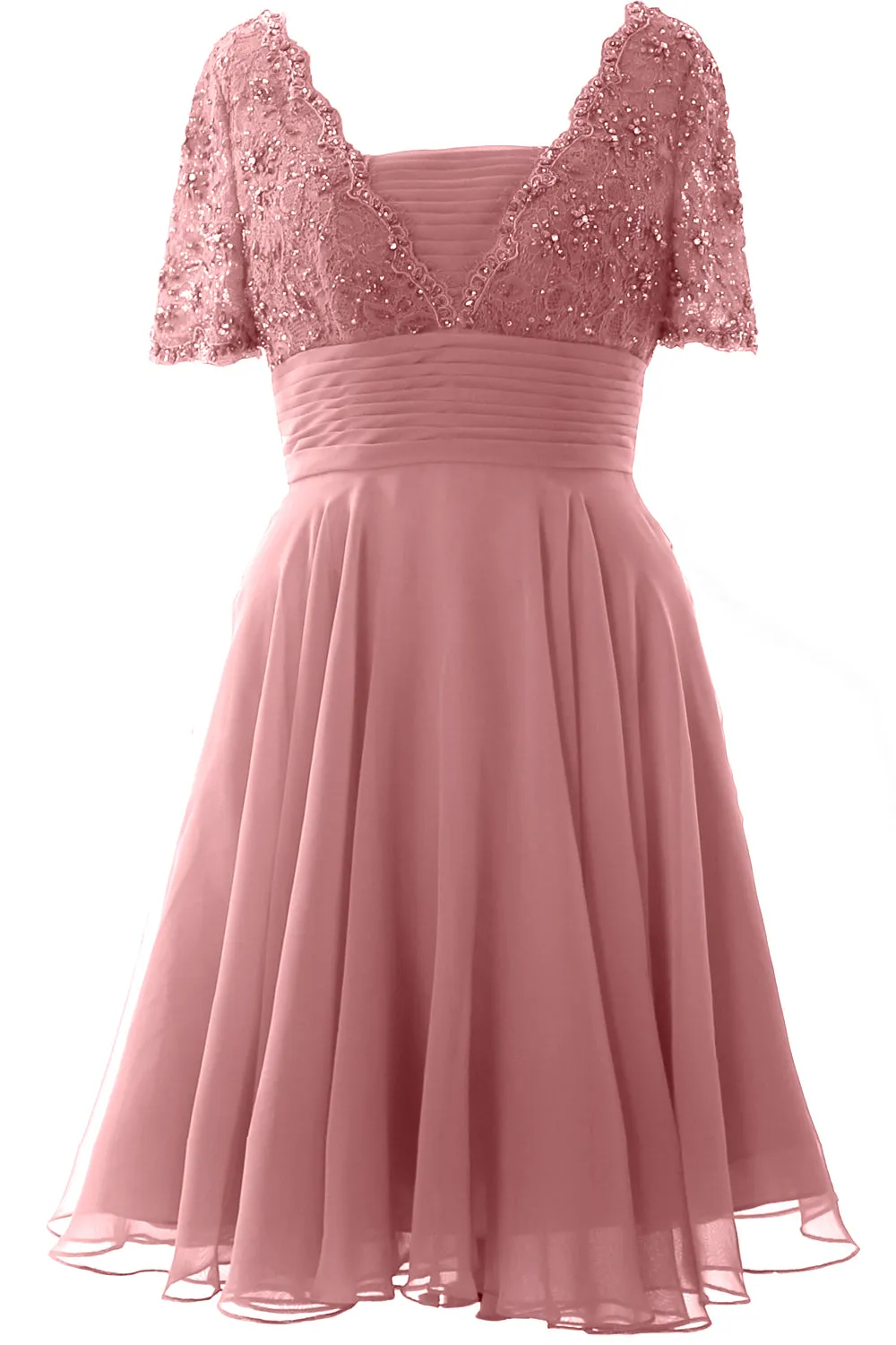 MACloth Women Mother of Bride Dress Short Sleeves Lace Wedding Party Formal Gown
